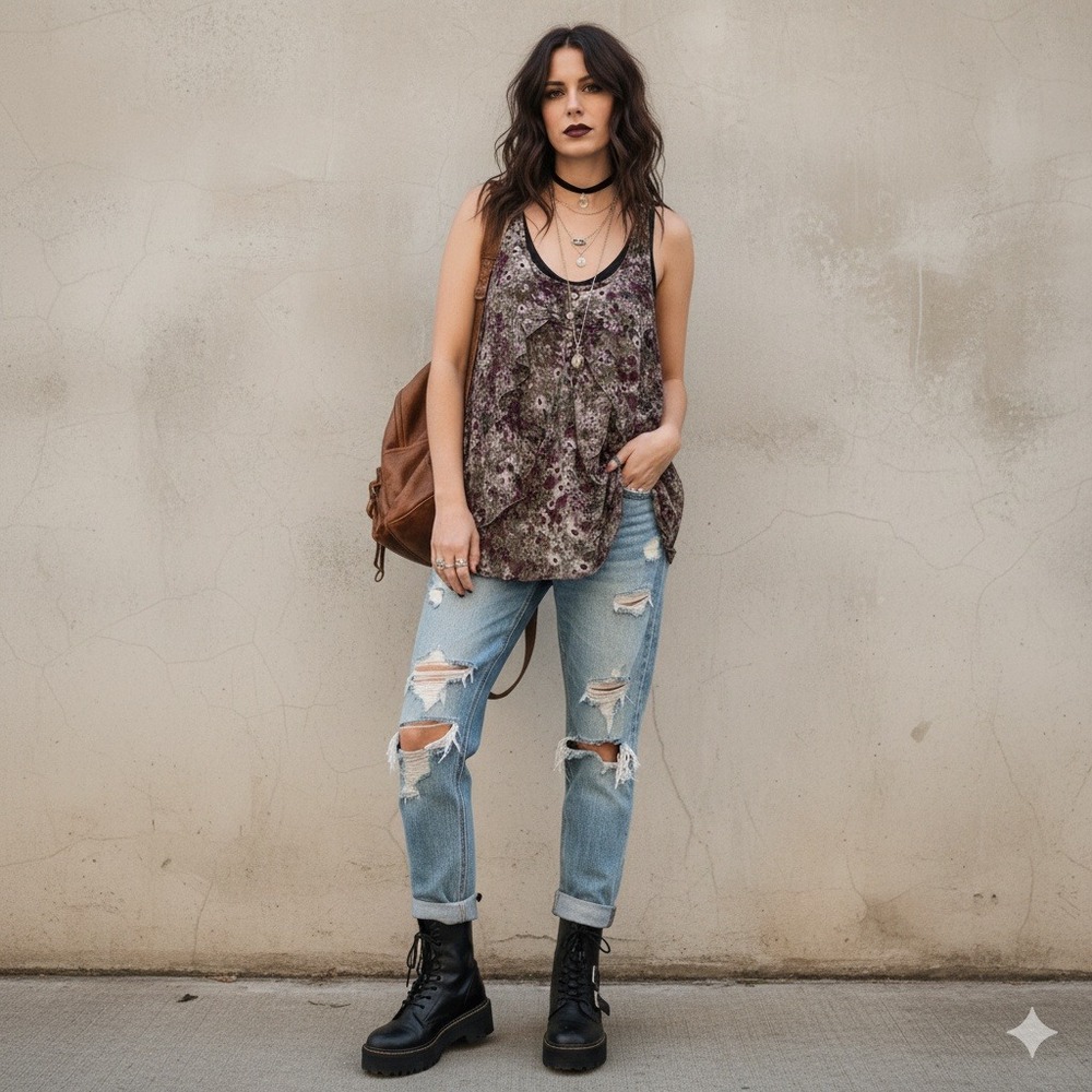 Y2K Marisa Christina Tank Top Womens XL Purple Floral Layered Fairy Grunge Flowy